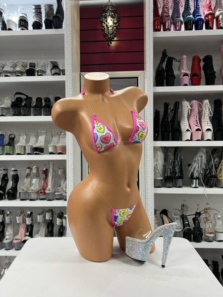 Candy heart micro bikini with neon trim and triangle halter top