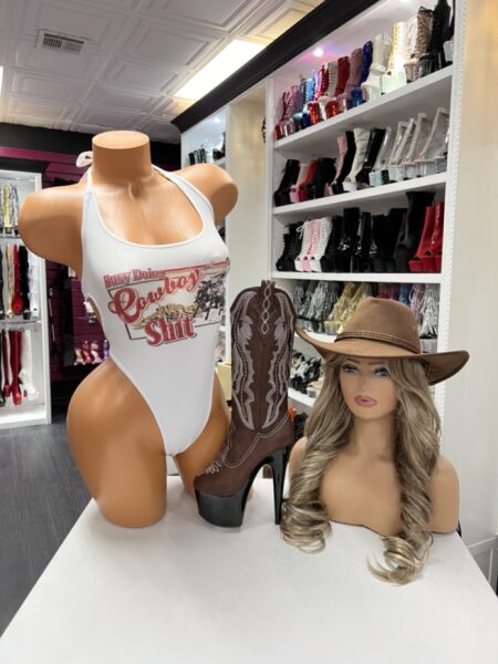 Busy doing cowboy bodysuit in white with western graphic design