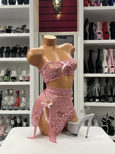 Dusty Pink Lace Set bandeau lace top and asymmetrical skirt performer outfit
