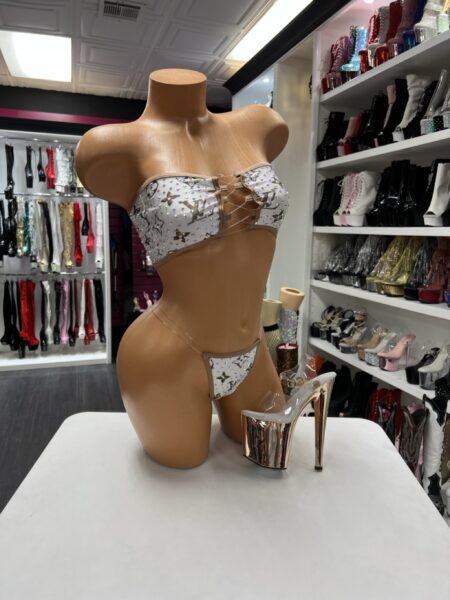 White crystal strapless set tube top and micro bottom performer outfit