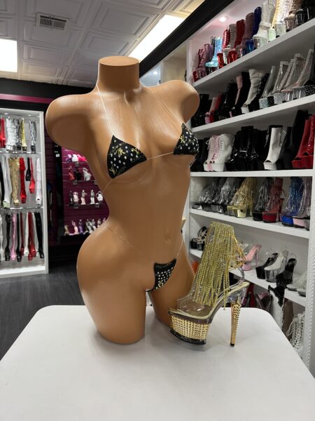 Black monogram micro bikini with crystal embellishments performer outfit