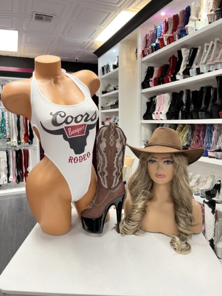 White western bull rodeo graphic bodysuit with racerback design