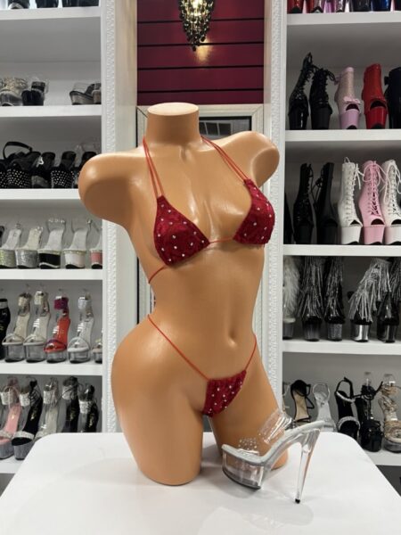 Ruby Rhinestone Micro Set with red triangle top and micro rhinestone bottoms