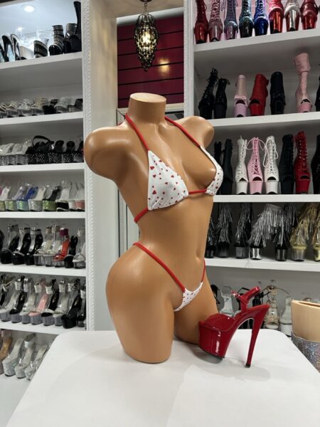White and red heart print bikini set with triangle top