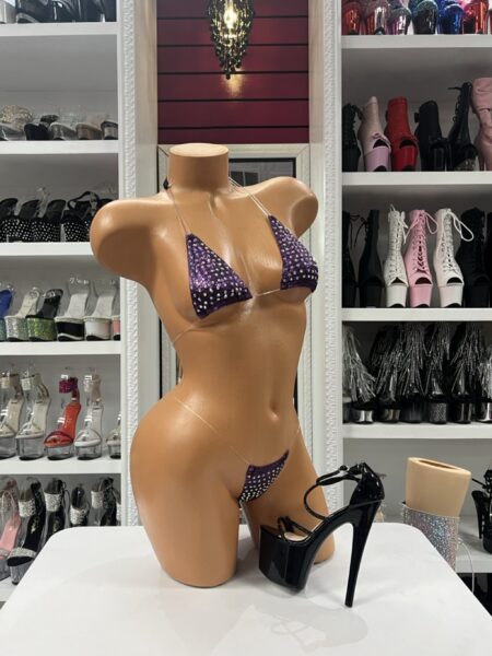 Purple snakeskin rhinestone micro bikini with clear straps