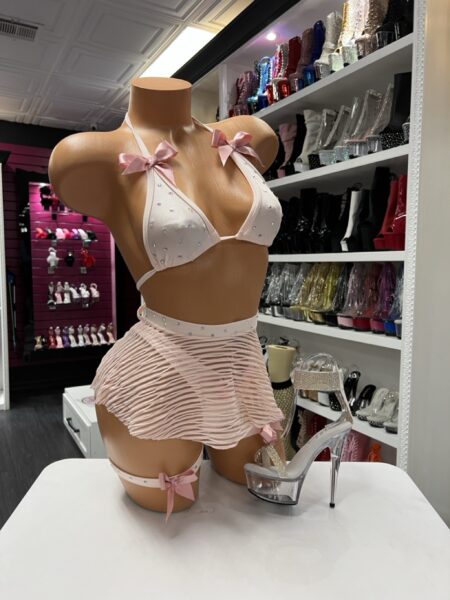 Blush bow rhinestone five piece skirt set