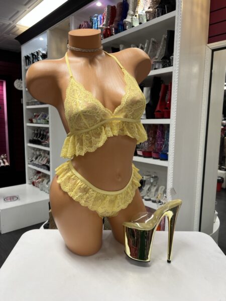 Buttercup Lace Ruffle Set features soft lace, flirty ruffle trim, and a lightweight fit for a playful and feminine look.