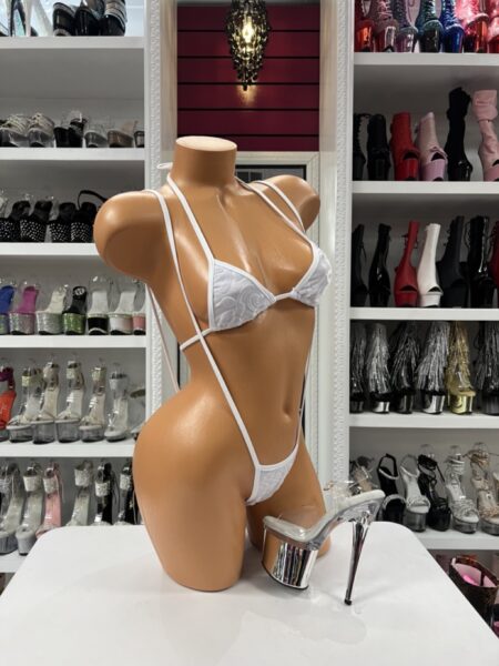 White Embossed Strap Bikini