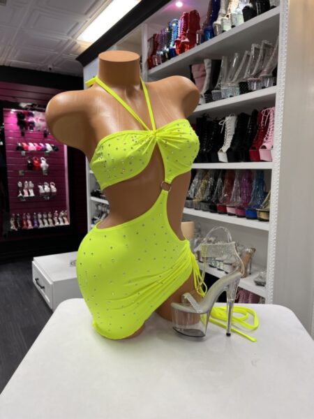 Neon rhinestone cutout mini dress