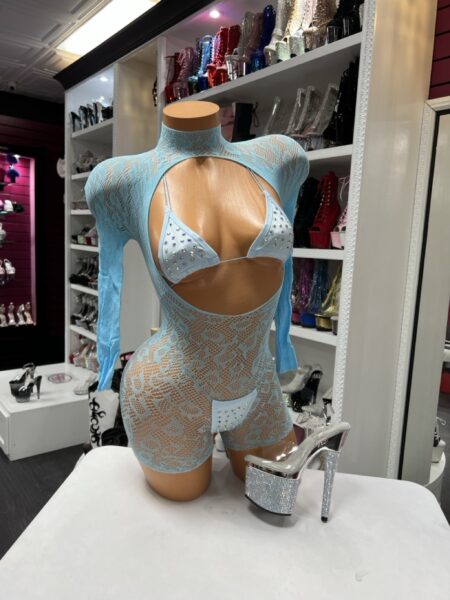 baby blue leopard romper fitted stretch one piece animal print outfit