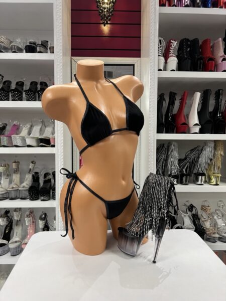 Black tie bikini set with triangle top and tie side bottoms