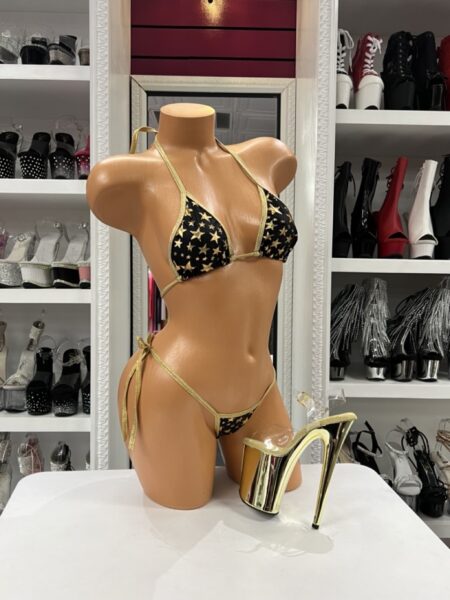 Gold star string bikini with triangle top and side tie bottom