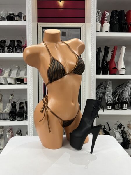 Tiger print string bikini with triangle top and side tie bottom