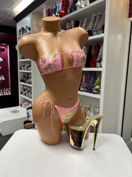 Pink Rhinestone Strap Bikini