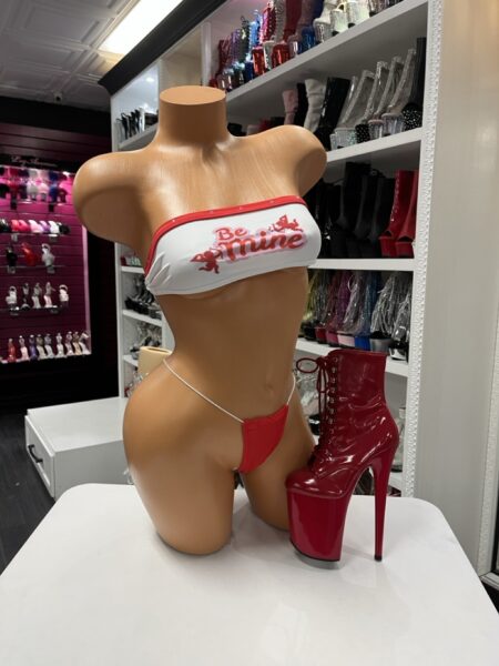 Be mine micro bikini with white bandeau top and red bottoms