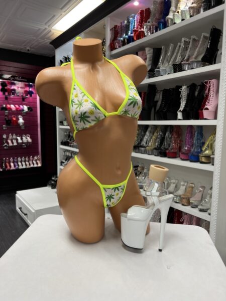 Neon trim leaf bikini with triangle top and thong bottom