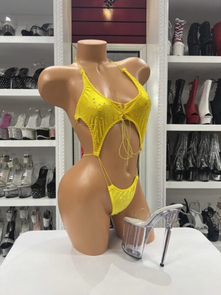 Yellow Rhinestone Slingshot Bodysuit