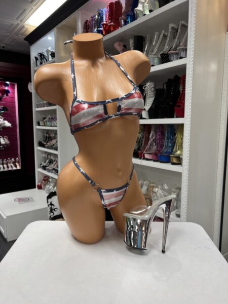 Patriotic Flag Micro Bikini with red white blue print and side ring details