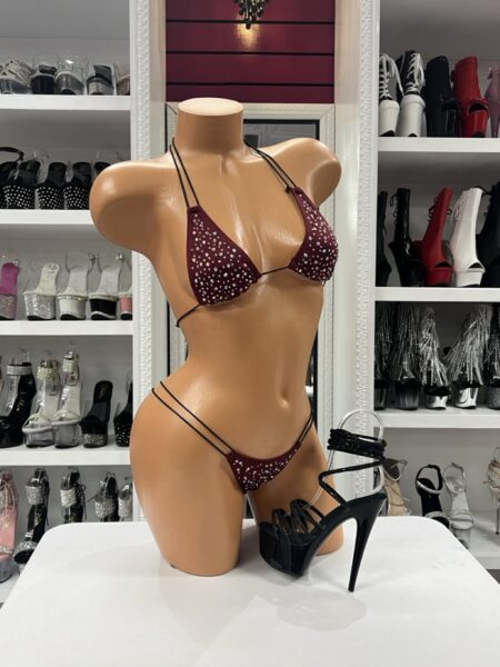 Plum Crystal Bikini with rhinestone triangle top and double-string micro thong bottoms