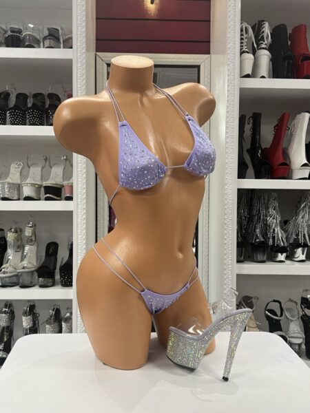 Lavender Crystal Bikini with rhinestone triangle top and double-string micro thong bottoms