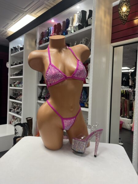 Pink Diamond Microkini hot pink rhinestone bikini with triangle top and matching crystal embellished thong