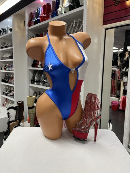 Texas Star Monokini with patriotic blue white and red color blocking and front cutout design