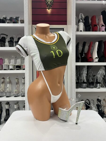 Germany Soccer Sling Set with white and olive crop top and matching high-cut sling bottom