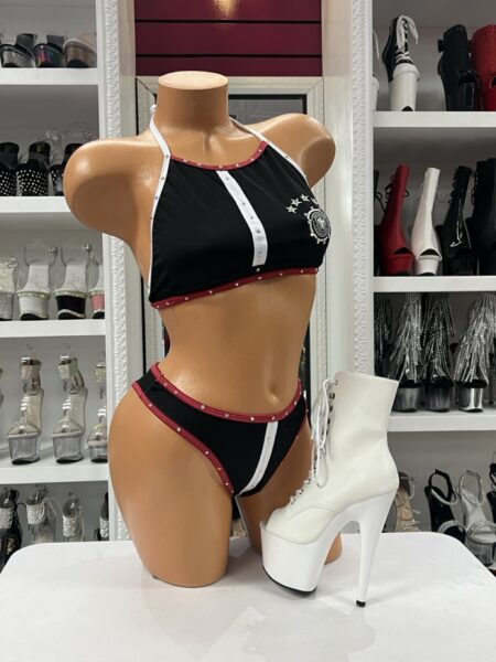 Black Soccer Spirit Set with crystal accented crop top and matching thong bottom