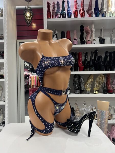 Midnight Rhinestone Cutout Set with crystal embellishments and dramatic cutout design