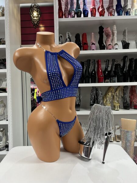 Royal Sapphire Glam Set rhinestone halter top and matching crystal thong outfit