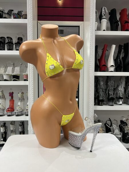 Sunshine Kitty Micro Bikini with crystal accents and kitty graphics in bright yellow