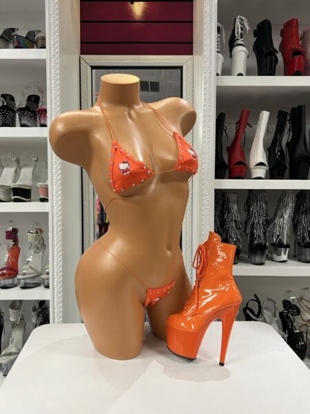 Orange Kitty Micro Bikini with crystal accents and cute kitty graphics