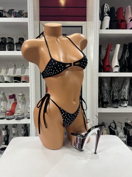 Midnight Crystal Tie Bikini black crystal embellished two-piece bikini with side tie thong