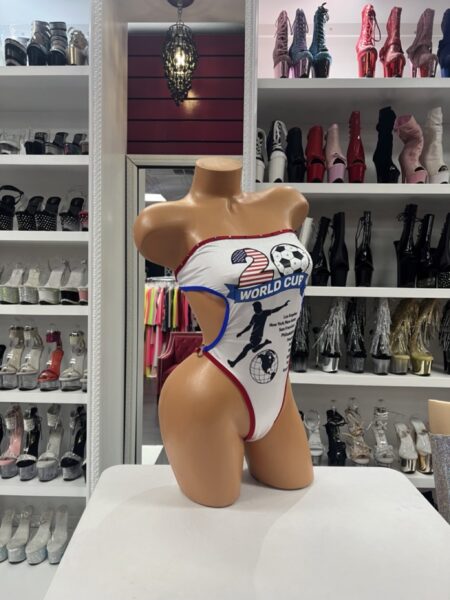 Soccer Champion Bodysuit with soccer-inspired graphics and dramatic side cutouts