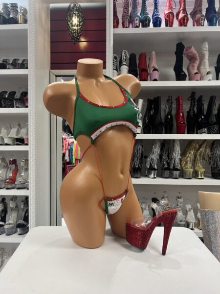 Emerald Soccer Monokini Style with dramatic cutouts and rhinestone embellishments