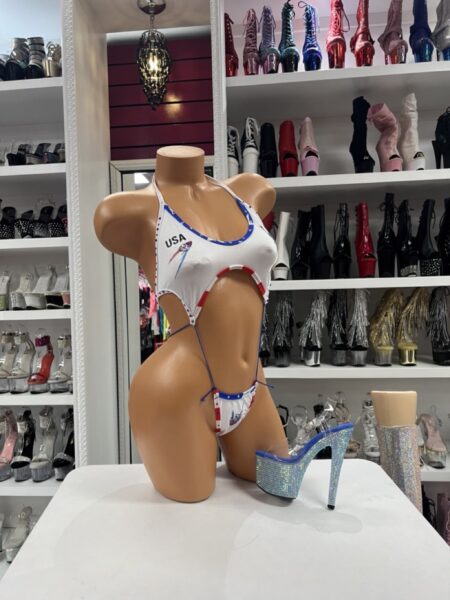 Patriotic Cutout Monokini Style with dramatic cutouts and red white blue accents