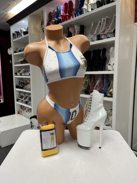 Sky Champion Bikini Set blue and white sporty rhinestone bikini