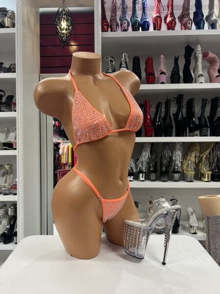 Coral Crystal Micro Bikini with crystal-studded triangle top and matching micro thong.