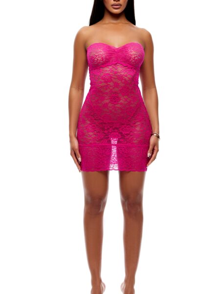 Close Contact 2-Piece Stretch Lace Mini Dress Set - Fuchsia - Fuchsia