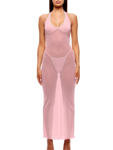 Home Body 2-Piece Sheer Mesh Nightgown Set - Pink - Pink