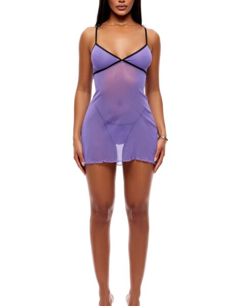 Home Body 2-Piece Sheer Mesh Chemise Set – Purple – Purple — Pleasure Zone Houston