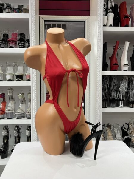 Turn up the heat in the Ruby Tie Monokini, a daring one-piece featuring a deep plunge design, adjustable front tie, and high-cut silhouette. Perfect for beach vacations, pool parties, festivals, and resort wear.