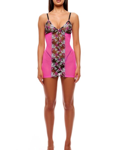 In Full Bloom 2-Piece Embroidered Floral Lace Chemise Set - Multicolor - Multicolor