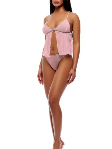 Home Body 2-Piece Sheer Mesh Babydoll Cami Set – Pink – Pink — Pleasure Zone Houston