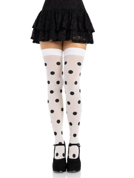 Polka Dot Opaque Thigh Highs - WHITE/BLK