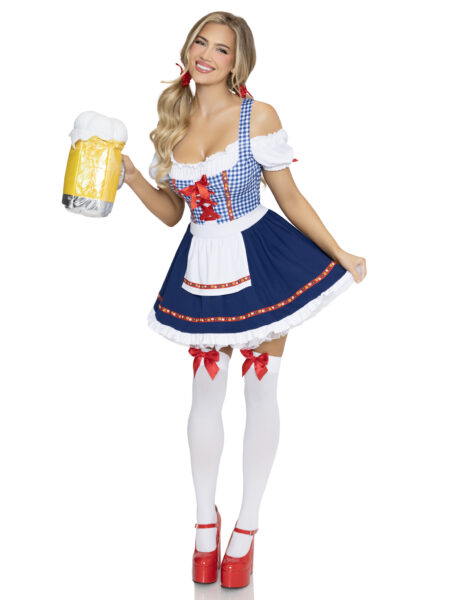 Oktoberfest Cutie Costume, Includes Gingham Apron Dress with Ribbon Trim - MULTICOLOR