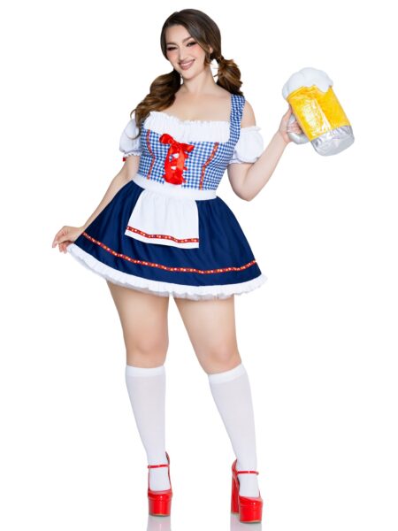 Plus Size 1 PC Oktoberfest Cutie Costume, Includes Gingham Apron Dress with Ribbon Trim. - MULTICOLOR