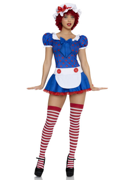2 PC Darling Rag Doll Costume, Includes Apron Dress with Built-In Petticoat and Bonnet. - MULTICOLOR