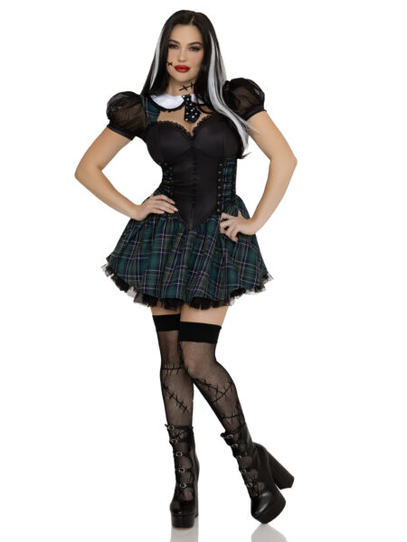 2 PC Stitched Up Sweetie Costume, Includes Dress with Lace-Up Side Detail and (4) Highlight Clip-In Hair Extensions - MULTICOLOR