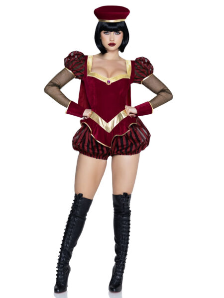 3 PC Tiny Tyrant Costume, Includes Bloomer Romper with Cape, Wrist Cuffs, and Hat. - BURGUNDY